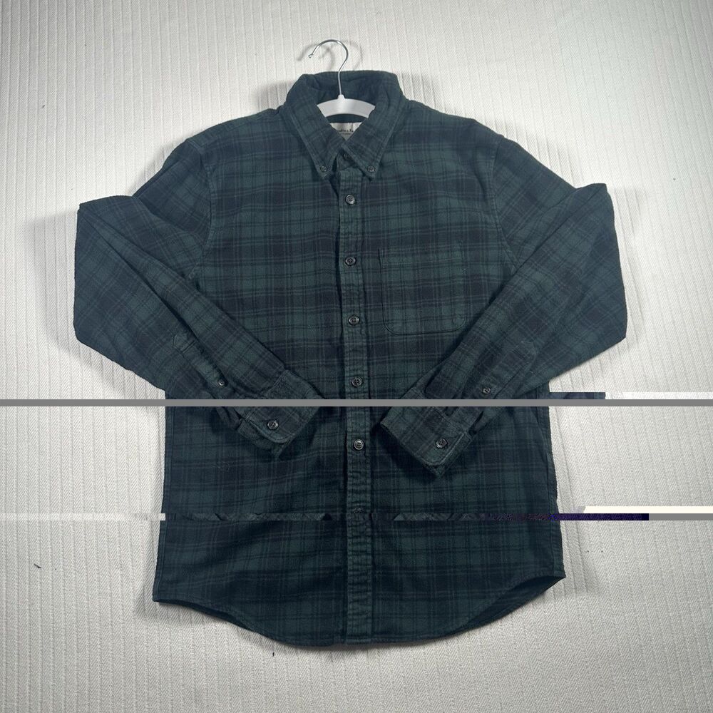 Abercrombie & Fitch Mens Green & Black Flannel Button-Down Top S